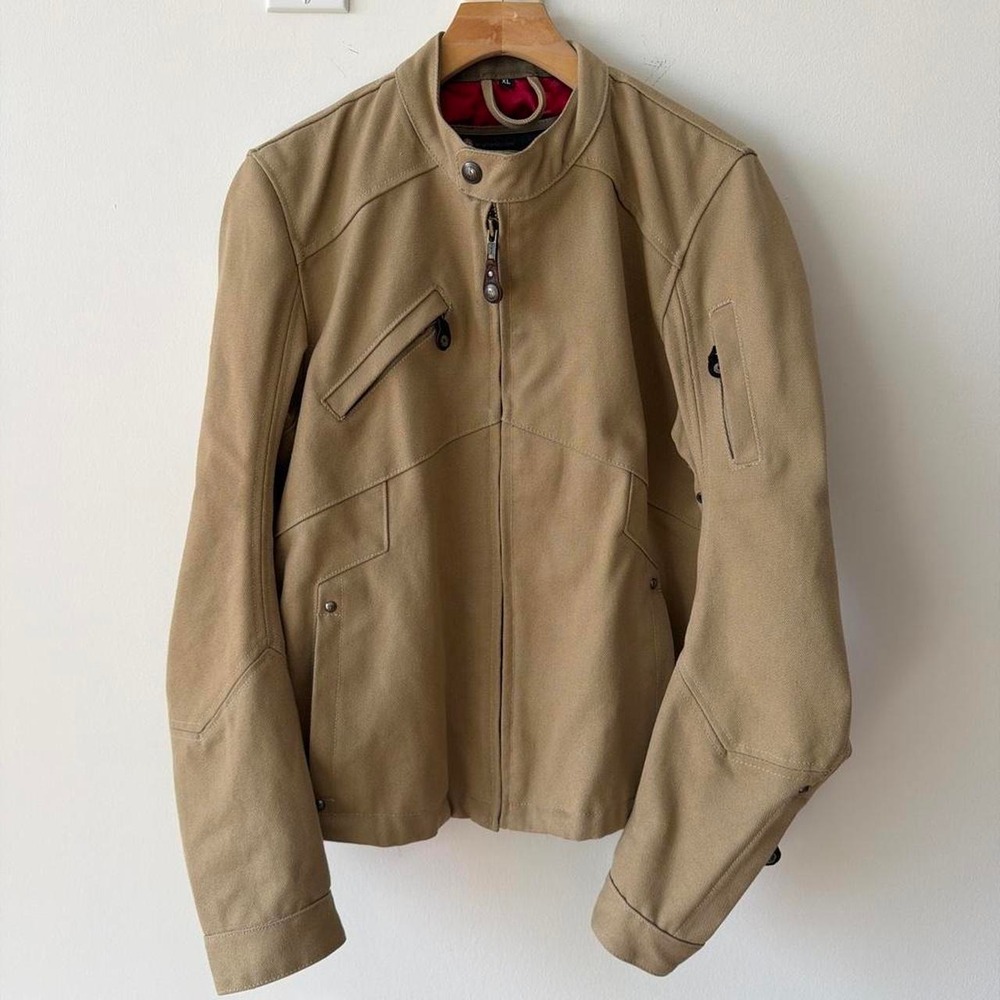 Roland Sands Design Hesher motorcycle jacket in khaki/tan.